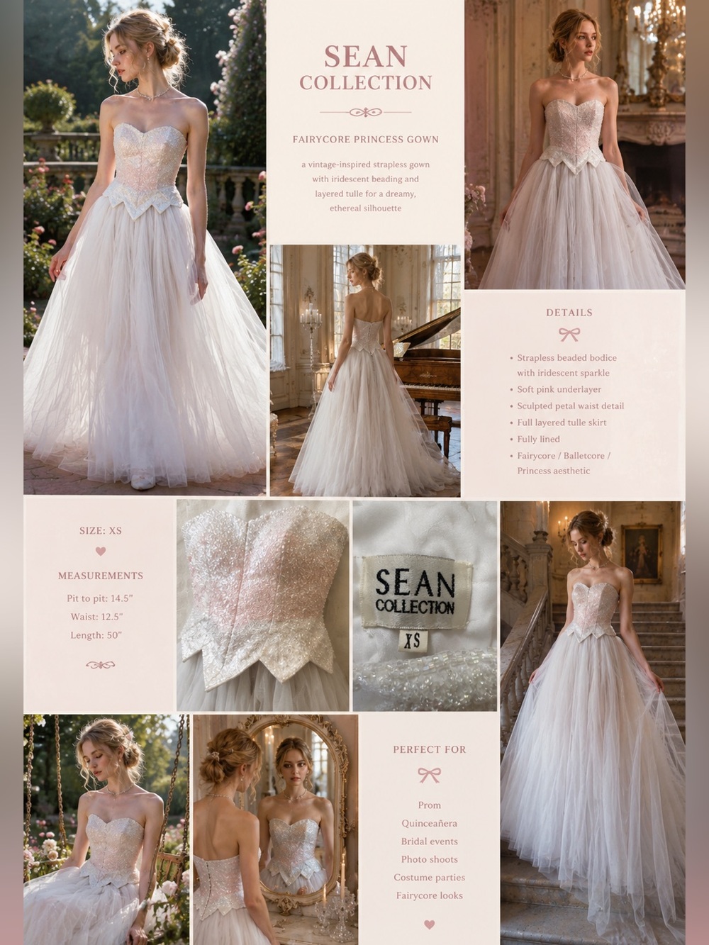 Sean Collection Strapless Tulle Gown in Soft Pink and Ivory